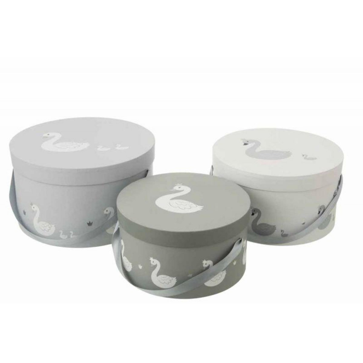 Paris Prix Lot de 3 Boîtes Déco  Cygne  32cm Blanc & Gris