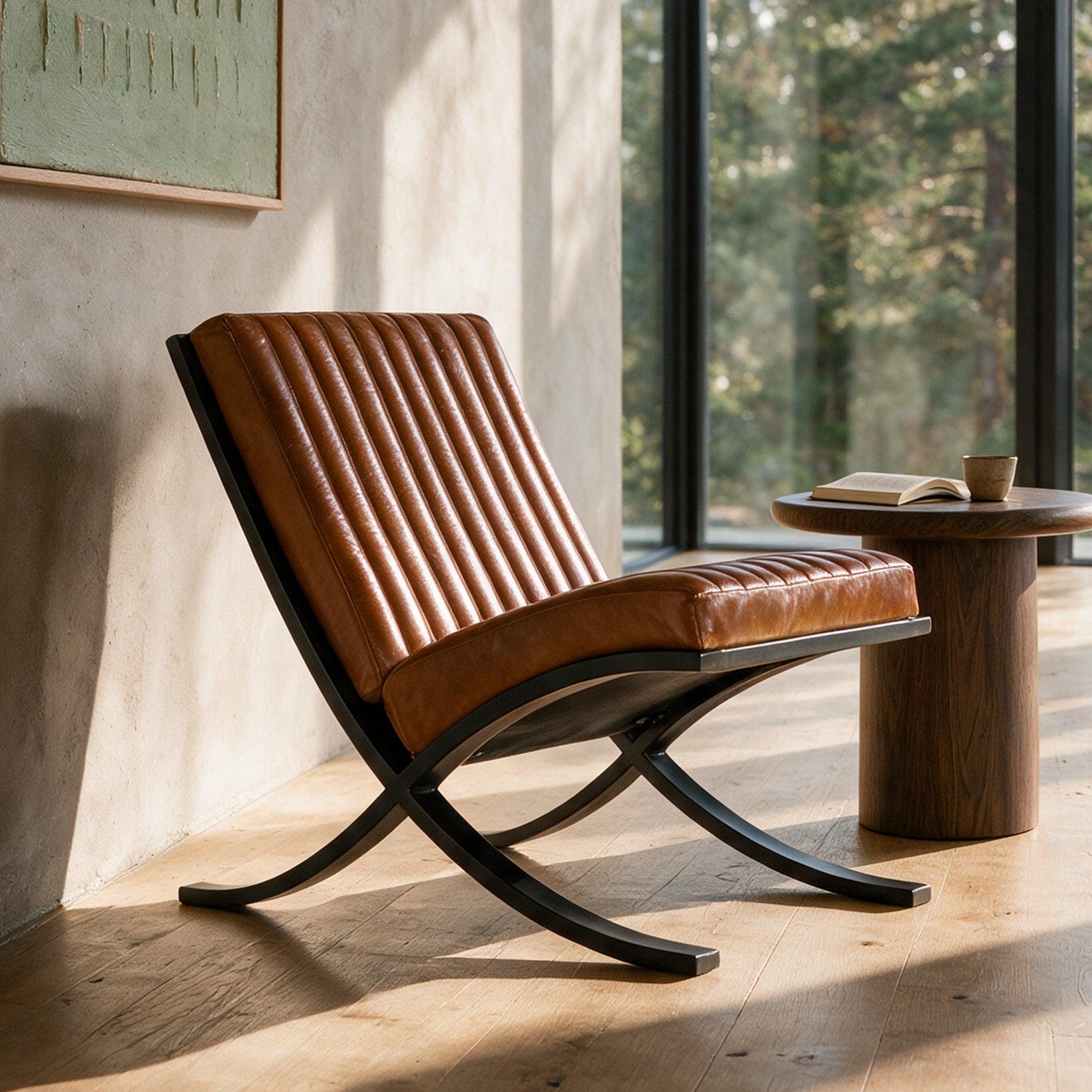 Voir la diapositive 2 : MAISON PAVANE Fauteuil en cuir de buffle marron-gustave