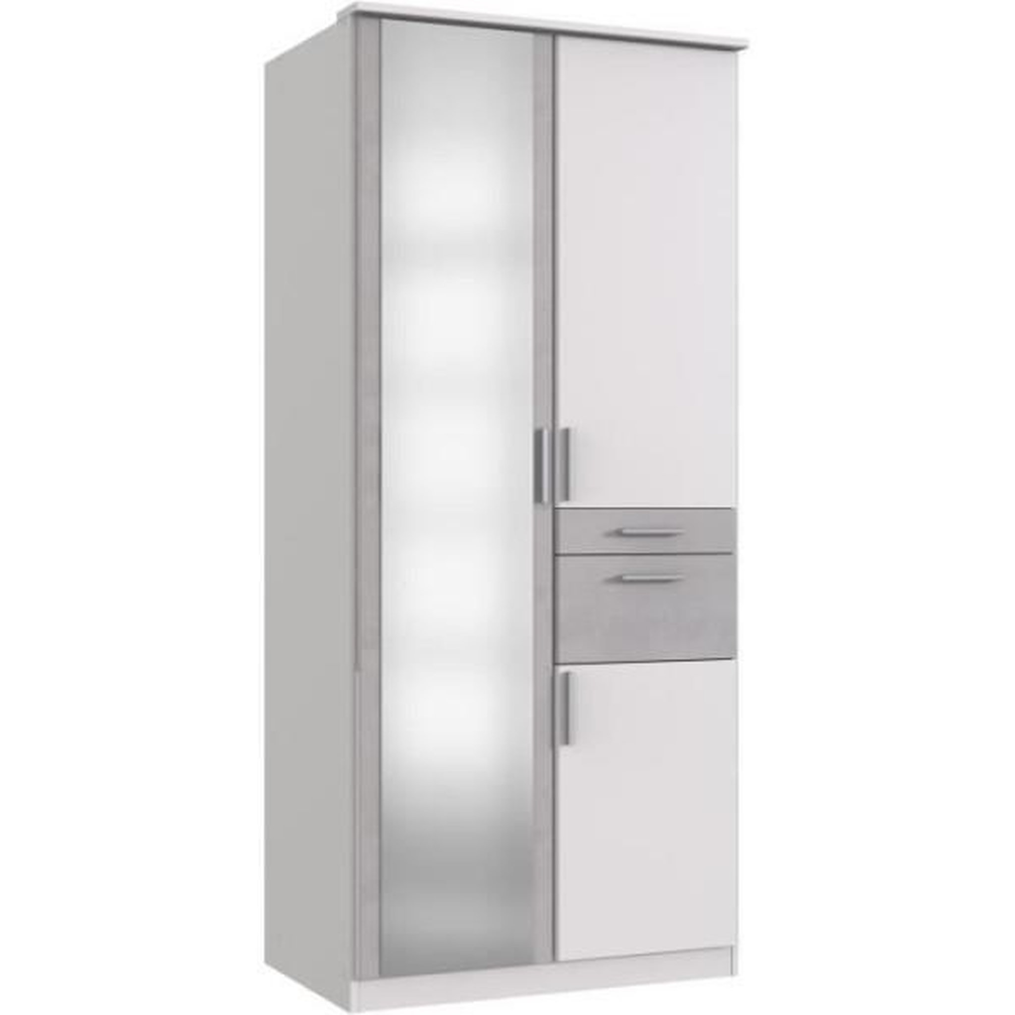 N/A Armoire Décor Blanc & béton gris - 3 portes battantes - Miroir - 2 tiroirs - L90 x P58 x H199 cm - VOLOS