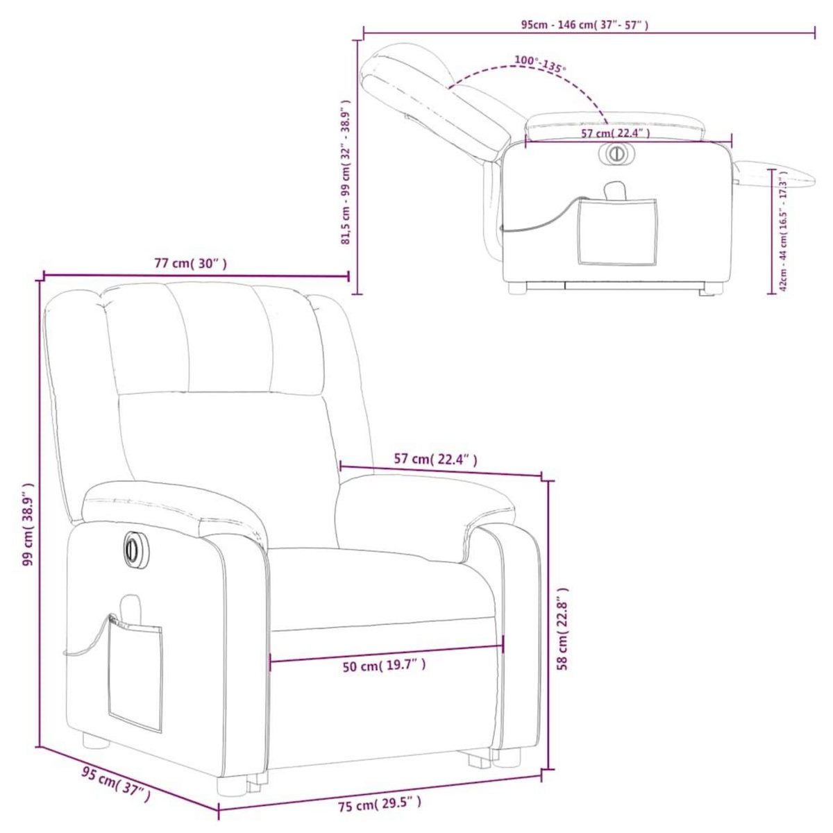 VIDAXL Fauteuil inclinable de massage electrique cappuccino similicuir