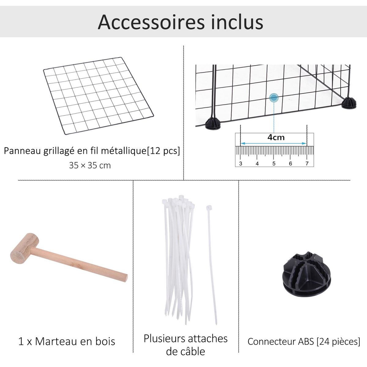 PAWHUT Cage parc enclos pour animaux domestiques L 106 x l 73 x H 36 cm bords arrondis fil métallique noir 55