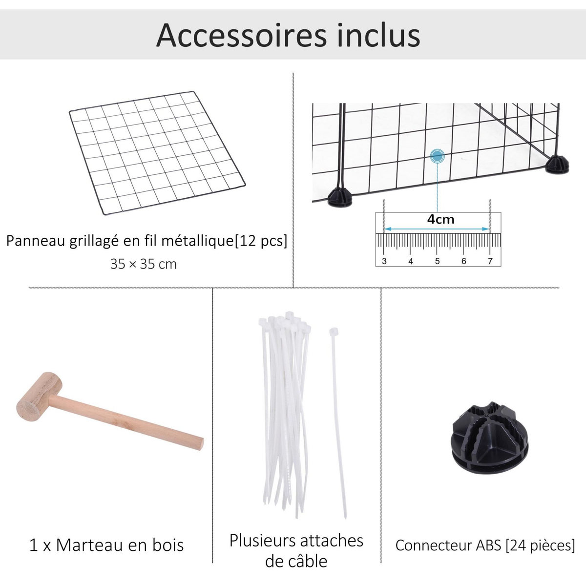 PAWHUT Cage parc enclos pour animaux domestiques L 106 x l 73 x H 36 cm bords arrondis fil métallique noir 55