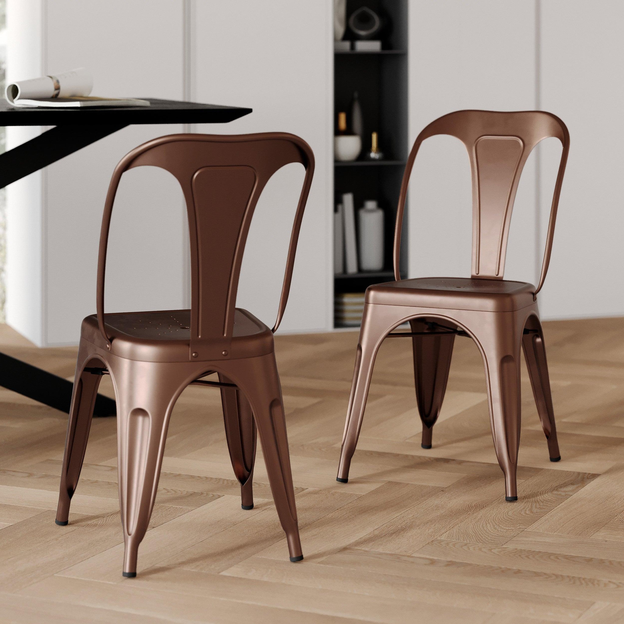 Voir la diapositive 2 : MAISON PAVANE Lot de 2 chaises en métal cuivre-indus