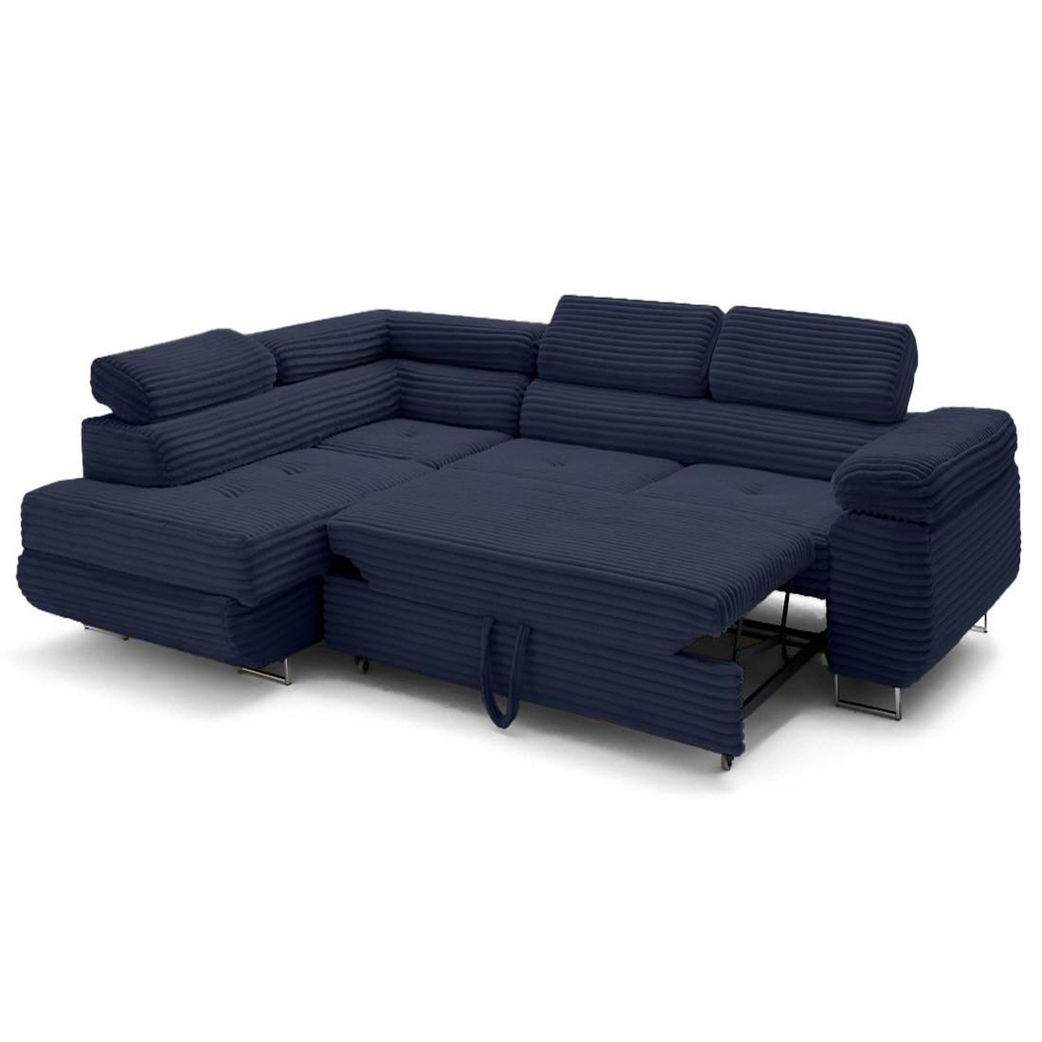 Voir la diapositive 5 : LISA DESIGN Zaria - canapé d'angle gauche 5 places convertible avec coffre et têtières en velours côtelé grosses côtes