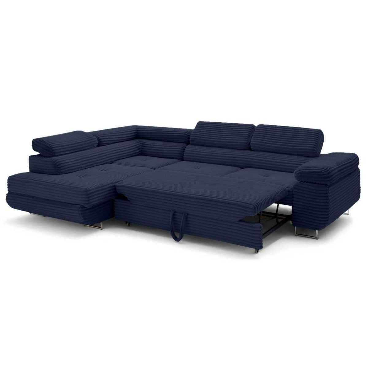 LISA DESIGN Zaria - canapé d'angle gauche 5 places convertible avec coffre et têtières en velours côtelé grosses côtes