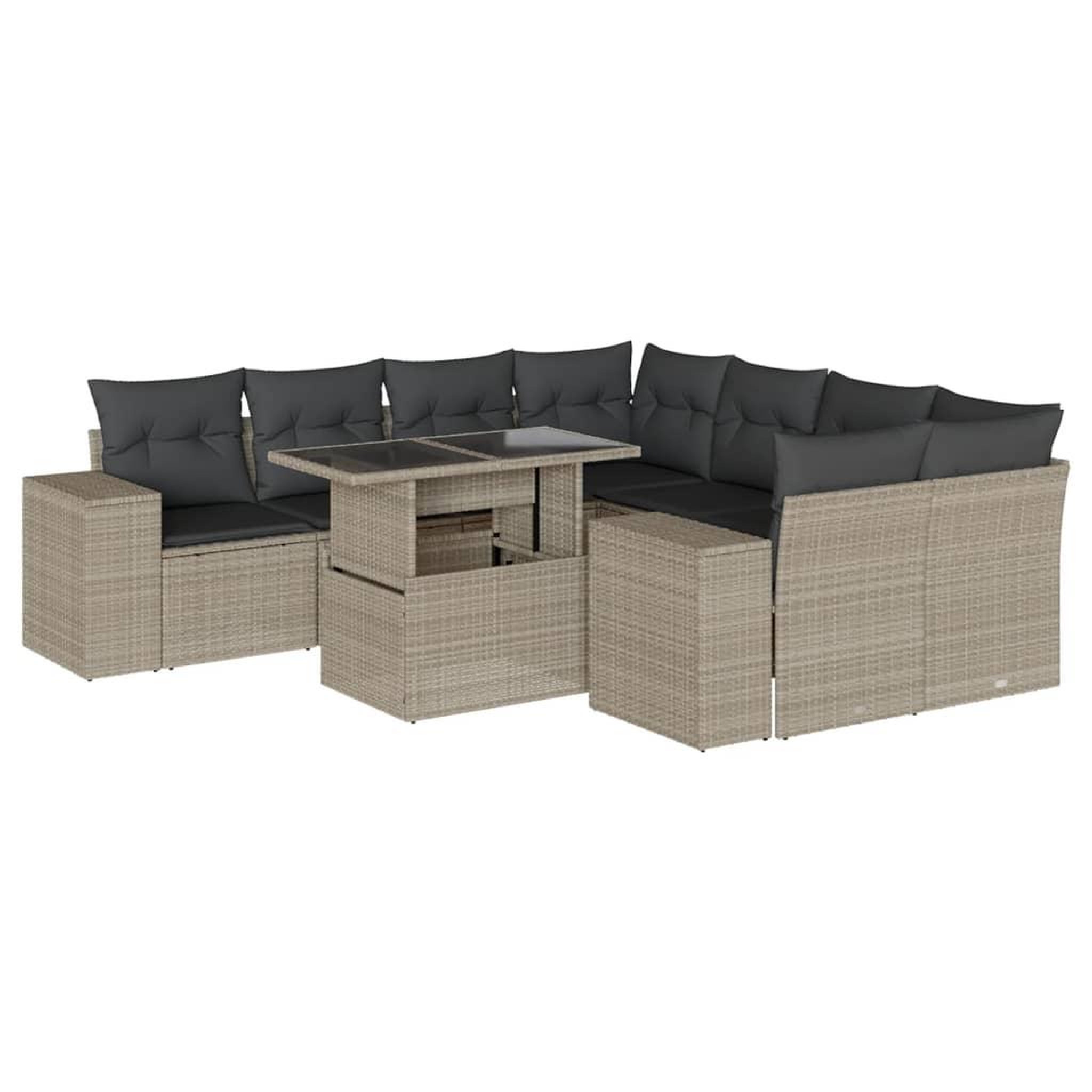 Voir la diapositive 2 : VIDAXL Salon de jardin 9 pcs avec coussins gris clair resine tressee