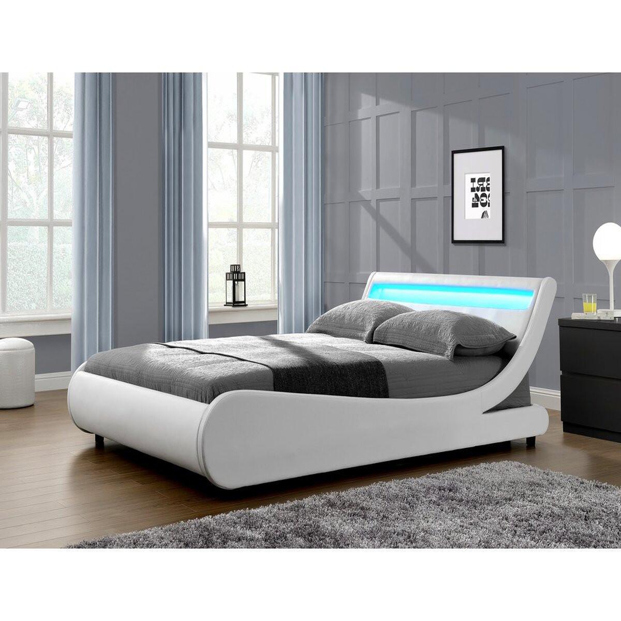 Voir la diapositive 2 : Habitat et Jardin Lit led  natacha  - 160 x 200 cm - blanc