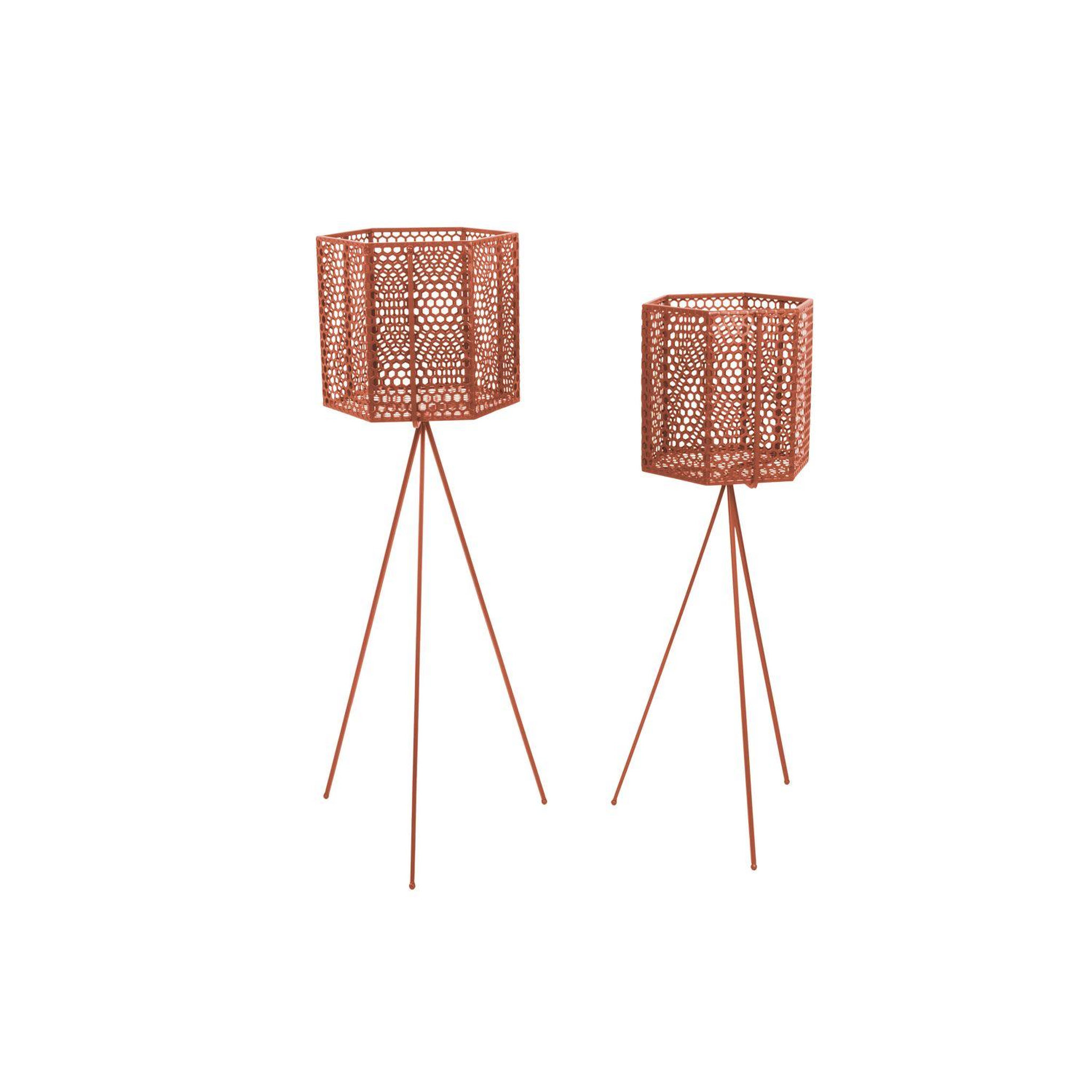 PRESENT TIME 2 Cache-pots sur pieds en métal Mesh. Coloris disponibles : Marron, Blanc, Jaune, Vert