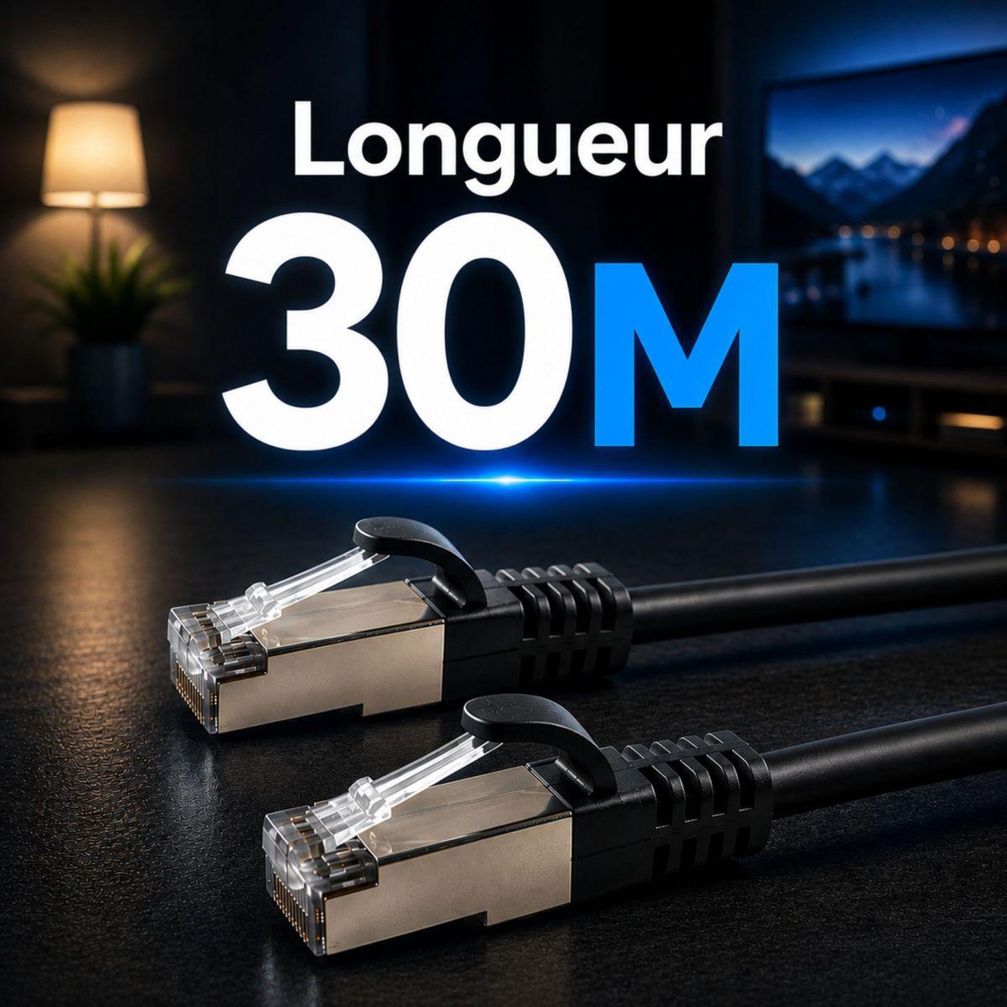 Voir la diapositive 3 : ESSENTIEL B Câble ethernet rj45 30m droit cat6e noir