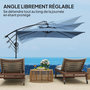 Voir la diapositive 6 : OUTSUNNY Parasol déporté carré 3 x 3 m réglable piètement croix manivelle tissu haute densité 180g/m² UPF50+ bleu