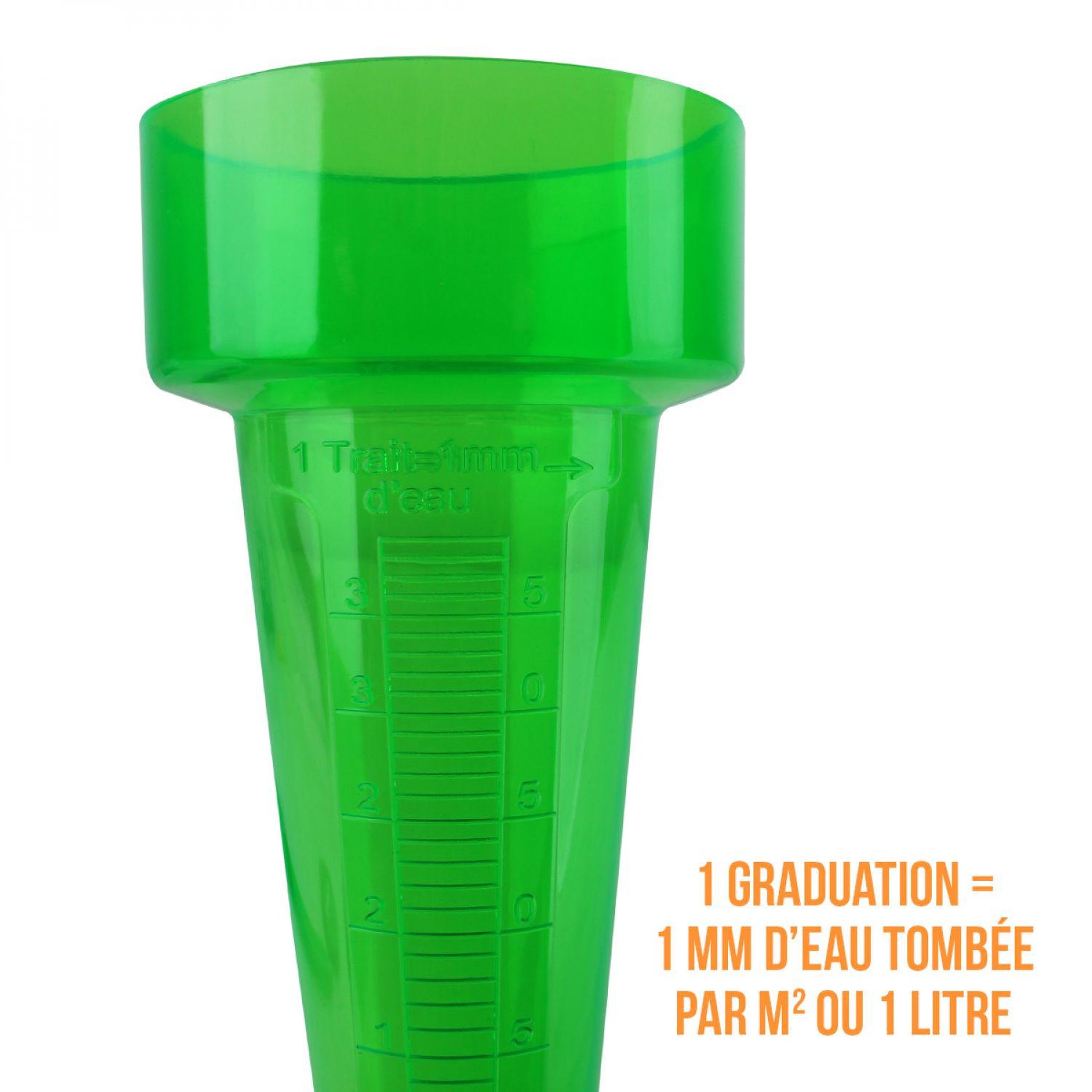 Voir la diapositive 3 : LINXOR Pluviomètre en plastique 43.5 cm avec piquet de fixation - Graduation 39 mm - Vert