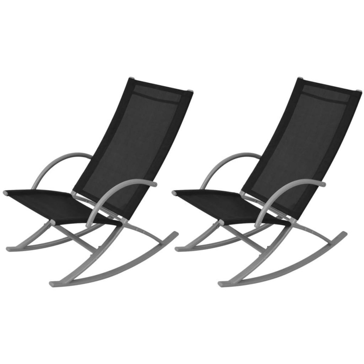 VIDAXL Chaises a bascule de jardin lot de 2 Acier et textilene Noir