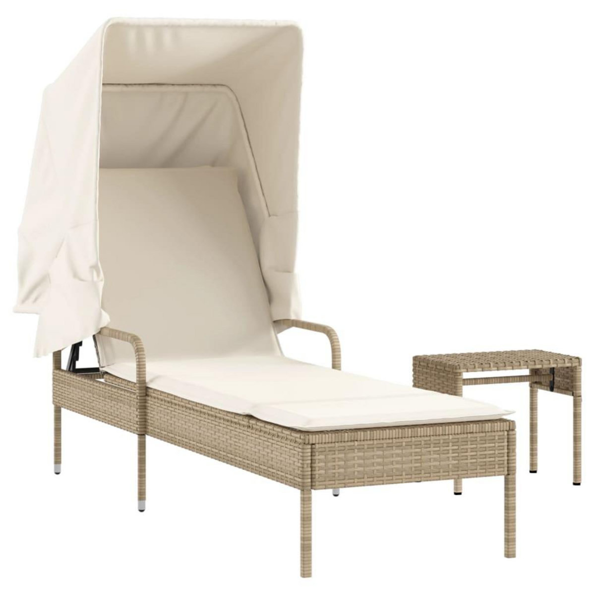 VIDAXL Chaise longue avec auvent et table beige resine tressee
