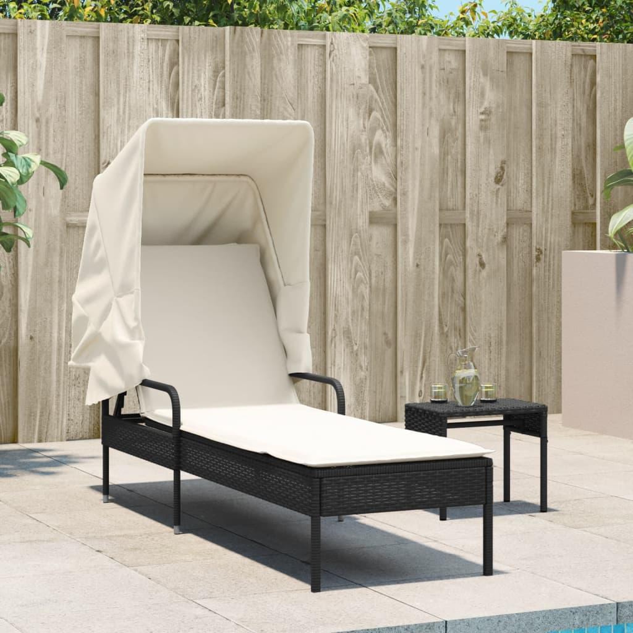 Voir la diapositive 3 : VIDAXL Chaise longue avec auvent et table noir resine tressee