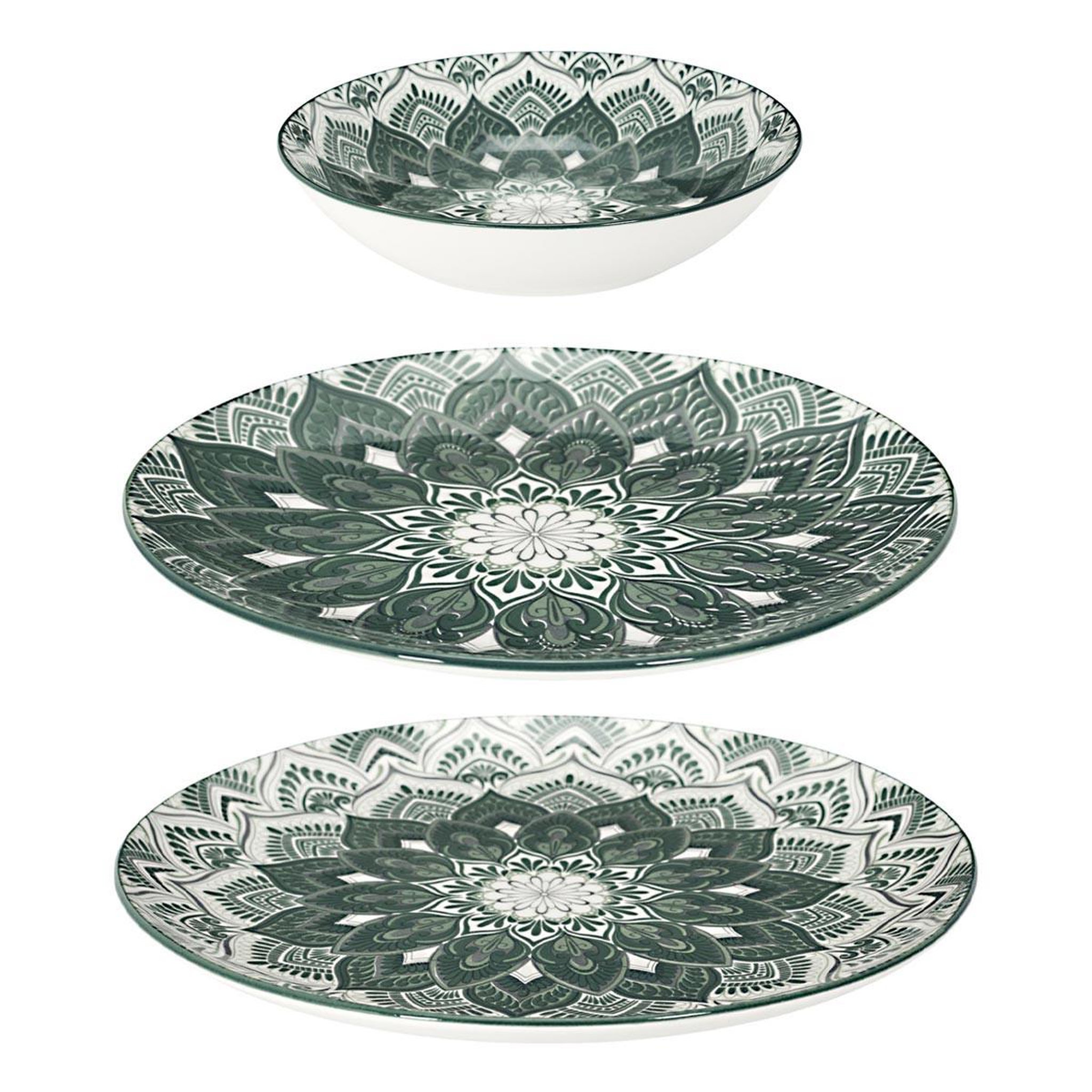 The Home Deco Factory Service de table 12 pièces  mandala  27cm vert