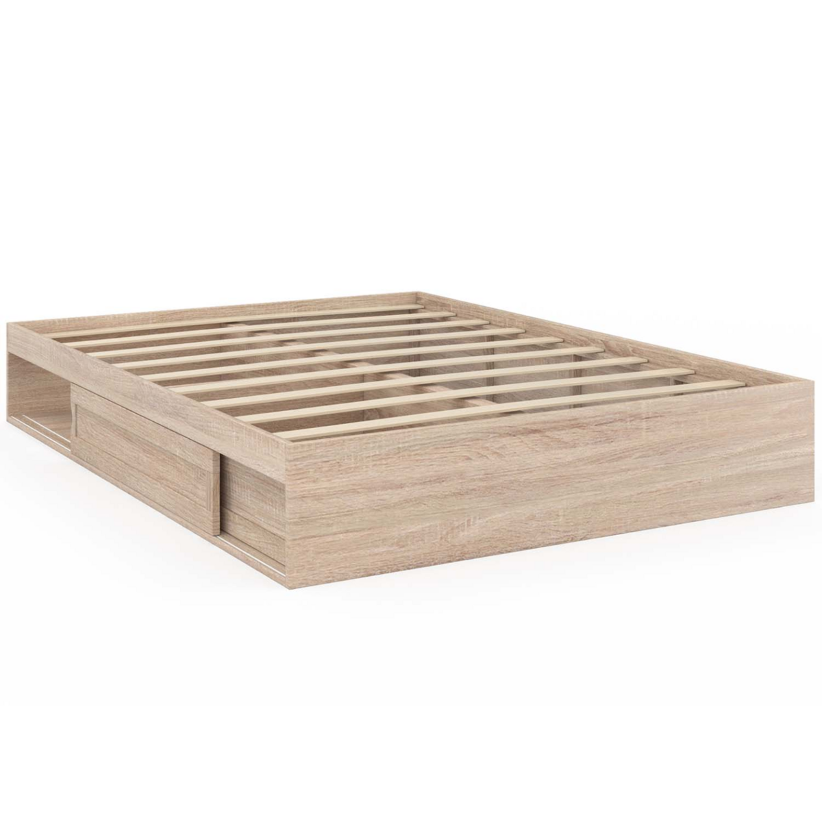 ID MARKET Cadre de lit double SALEM avec rangements et sommier 140 x 190 cm façon hêtre