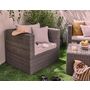 Voir la diapositive 4 : BEST MOBILIER Palavas - salon bas de jardin 5 places + table - en résine tressée - gris avec coussins beiges