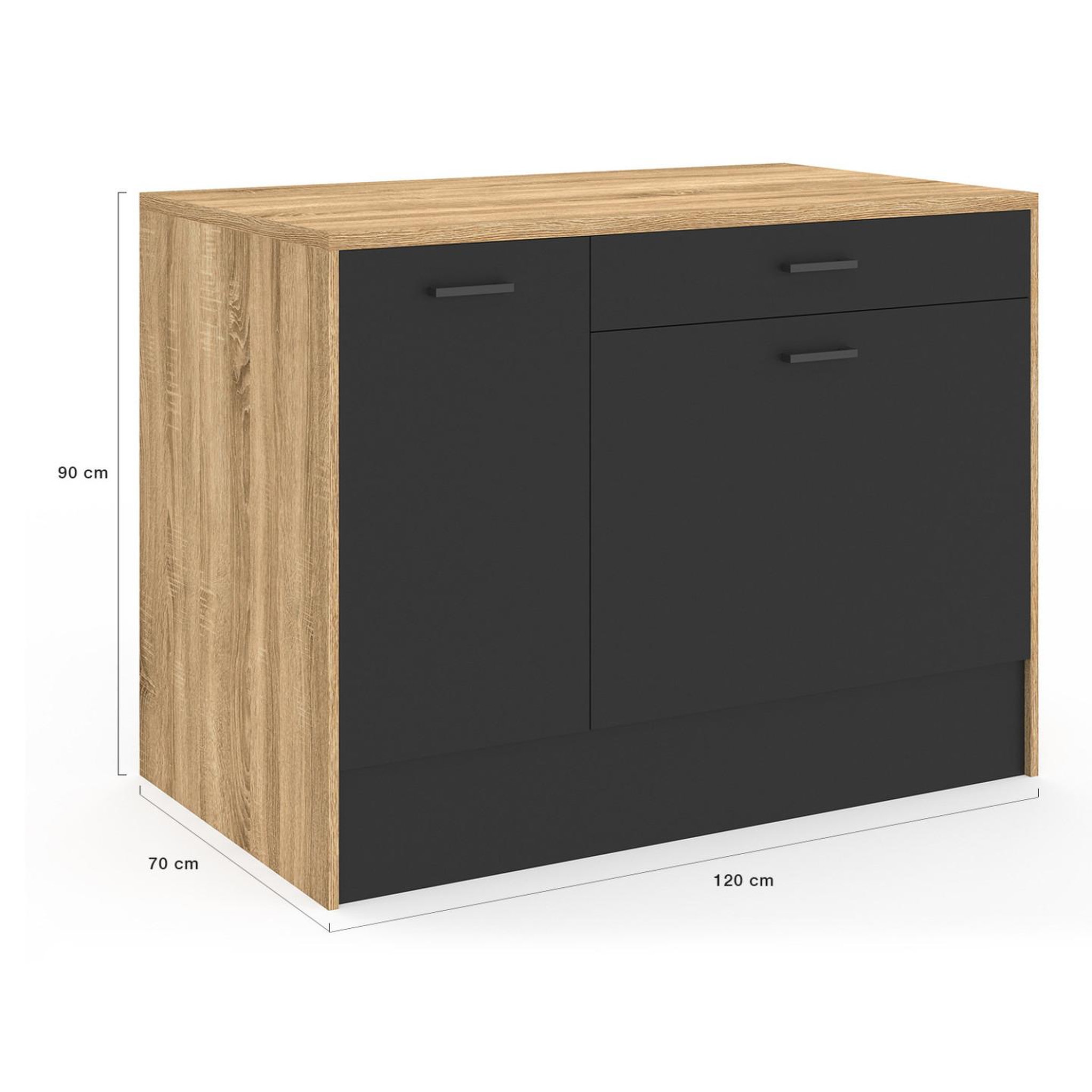 Voir la diapositive 5 : ID MARKET Ilot central lio 120 cm maxi capacité de rangement bois et noir