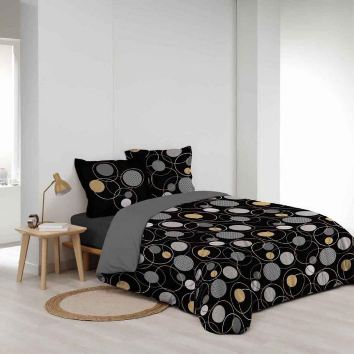 Paris Prix Parure de Lit 3 Pièces  Milor  240x220cm Noir