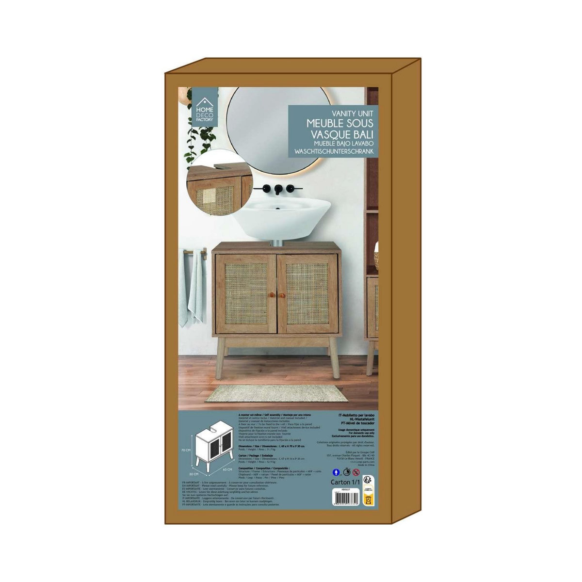 The Home Deco Factory Meuble sous vasque 2 portes Bali en cannage - Marron