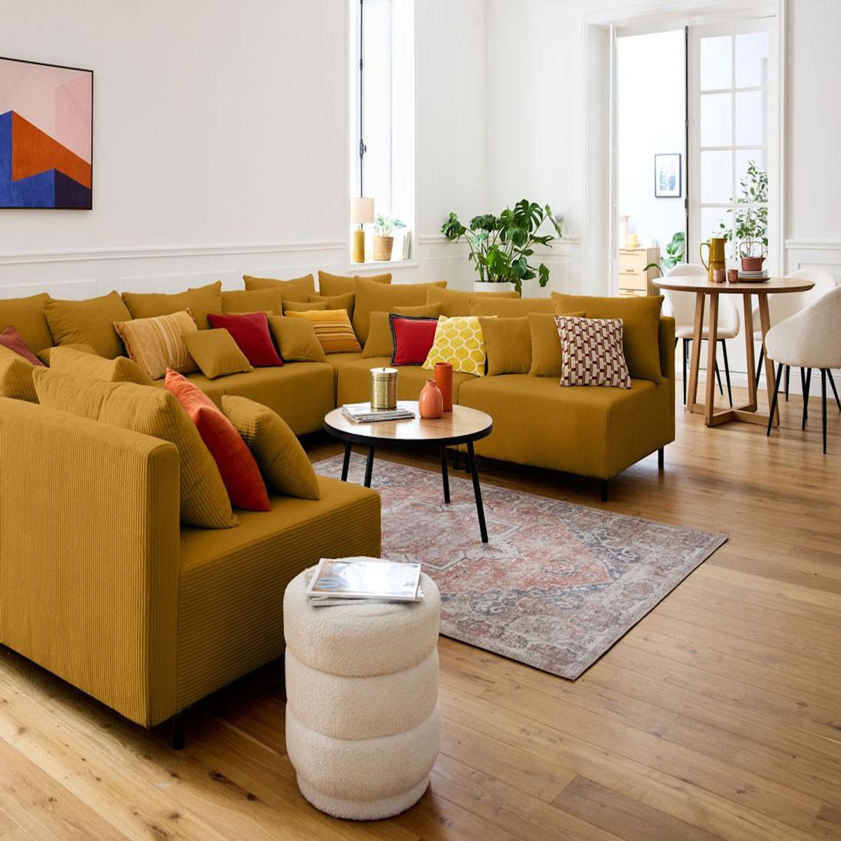 LISA DESIGN Edinburg - canapé modulable panoramique 8 places - en velours côtelé