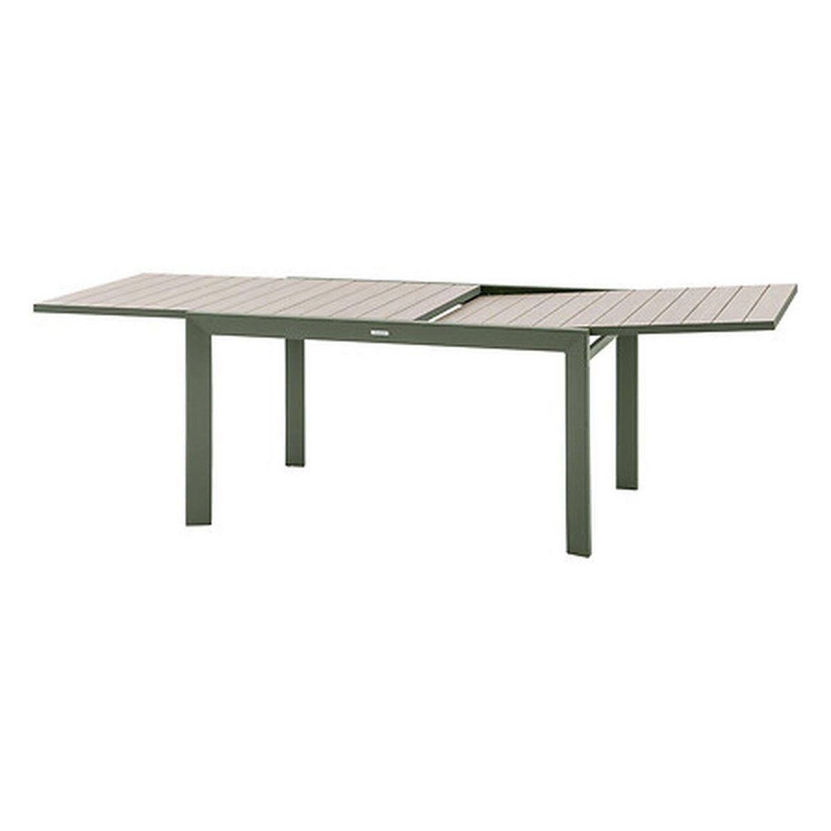 HESPERIDE Table de jardin extensible en aluminium effet bois 10 places EVASION - Lin et vert laurier