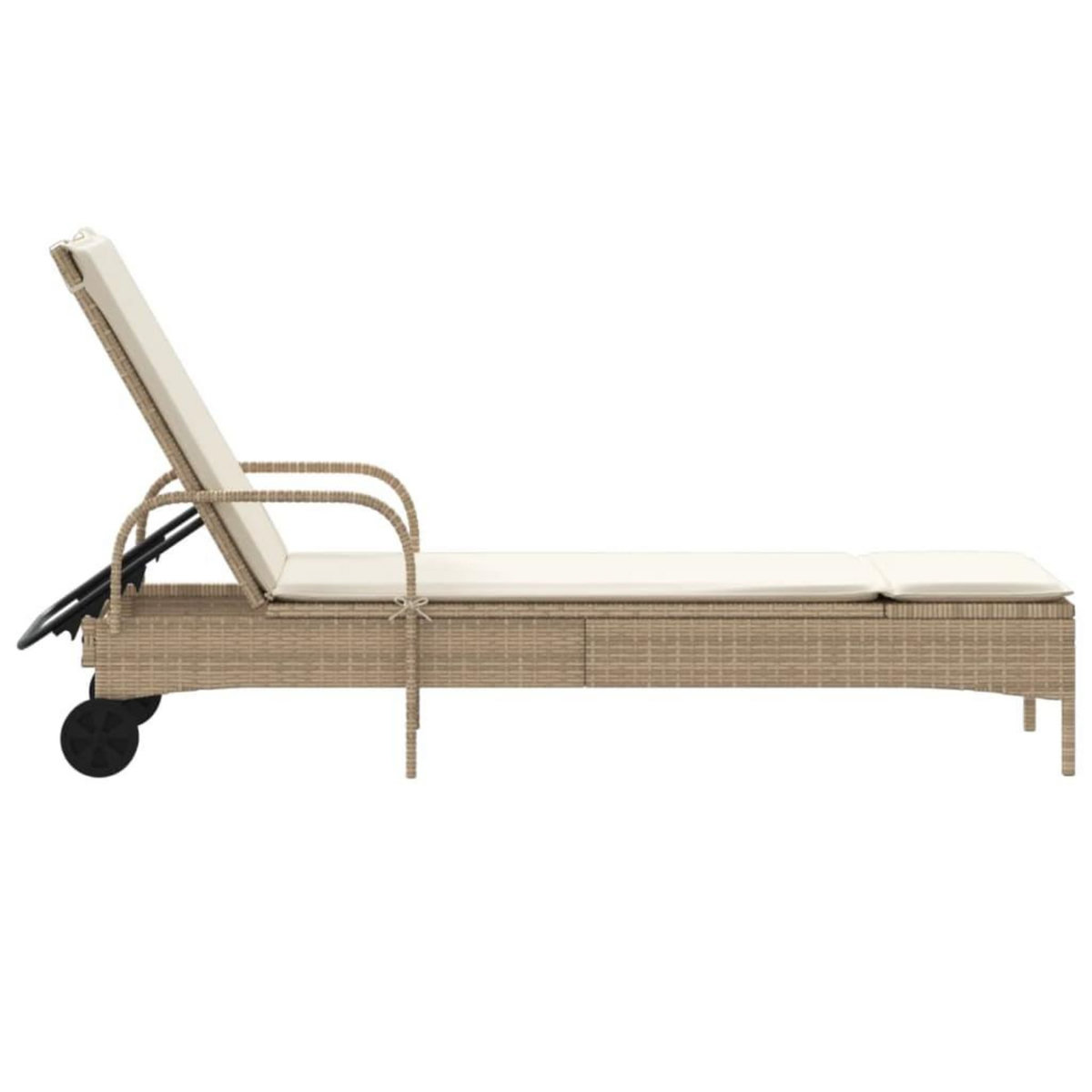 VIDAXL Chaise longue avec roues et coussin beige resine tressee
