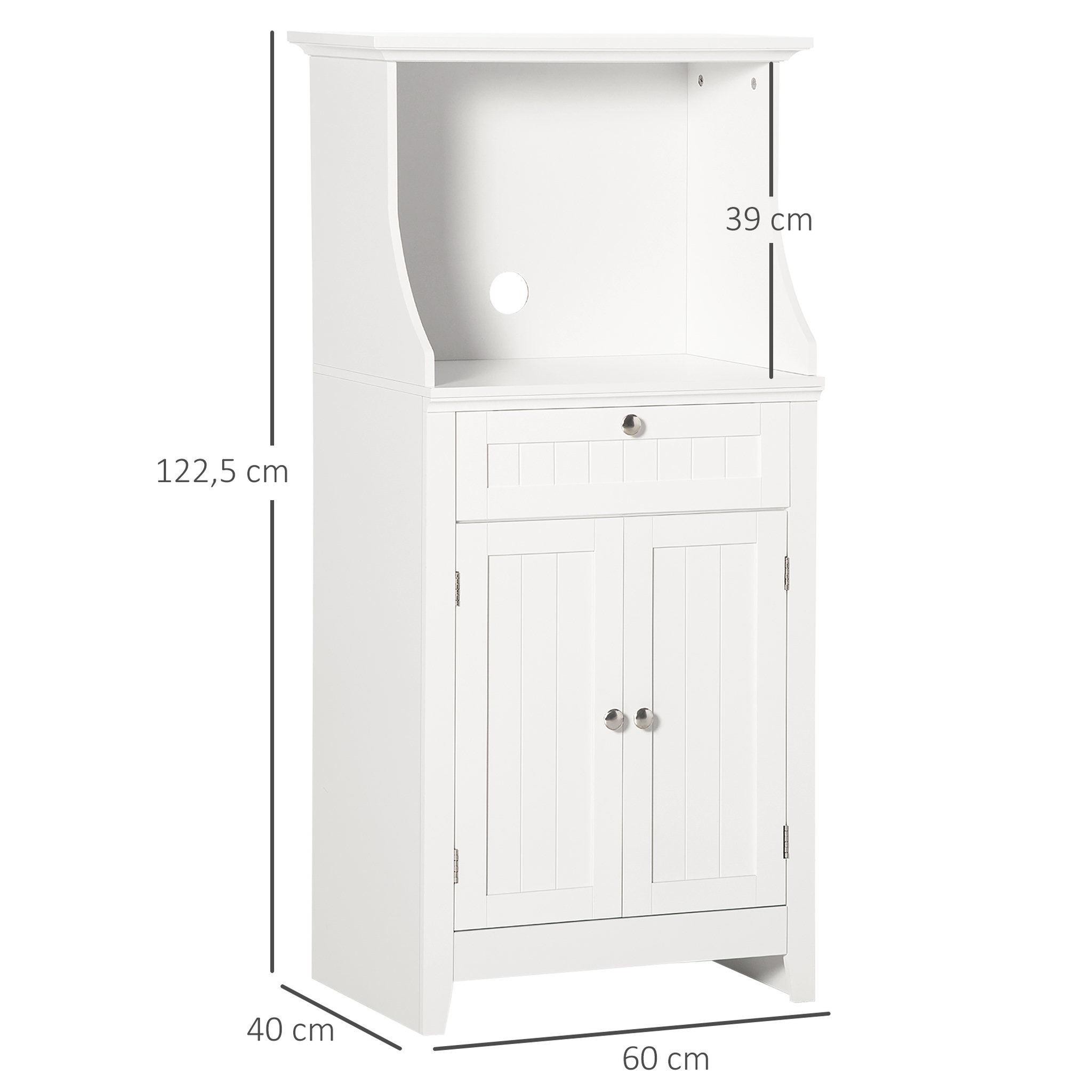 Voir la diapositive 3 : HOMCOM Meuble micro-ondes pour cuisine - tiroir, 2 portes, niche - dim. 60L x 40l x 122,5H cm - MDF blanc