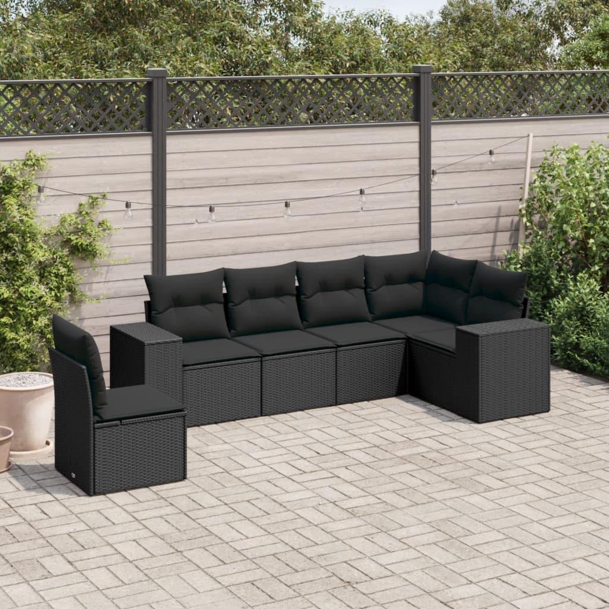 VIDAXL Salon de jardin 6 pcs avec coussins noir resine tressee