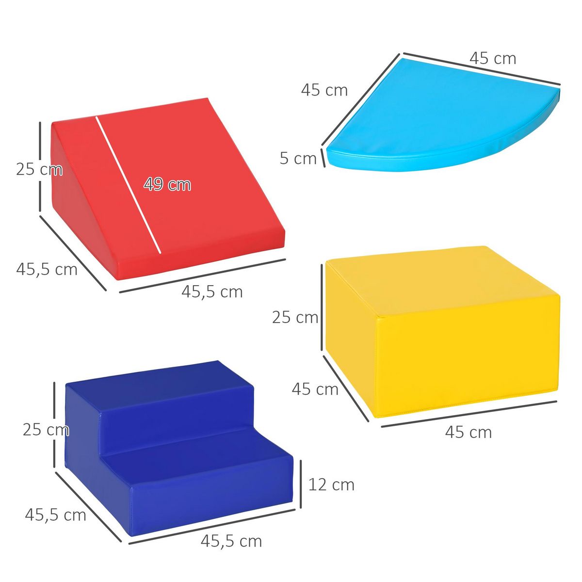 HOMCOM 4 blocs de construction en mousse XL - modules de motricité - jouets éducatifs - certifiés normes EN71-1-2-3 - mousse EPE revêtement PU bleu rouge jaune