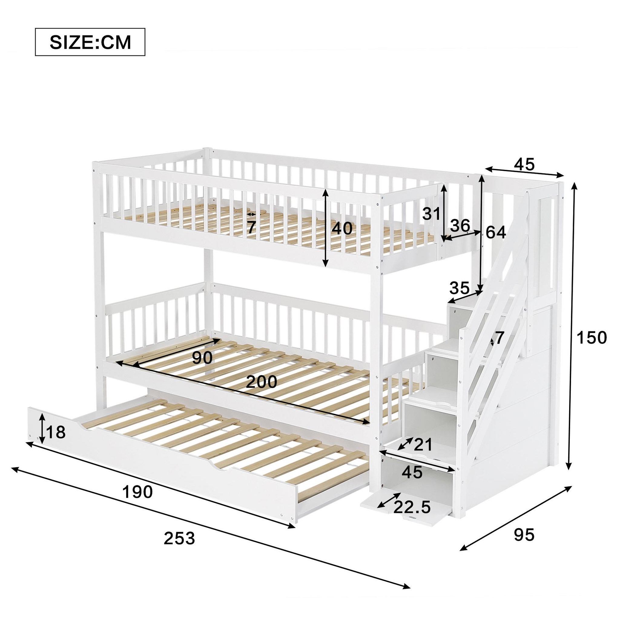 Voir la diapositive 3 : MERAX Lit superposé 90x200(90x190)cm bois et mdf coloris blanc