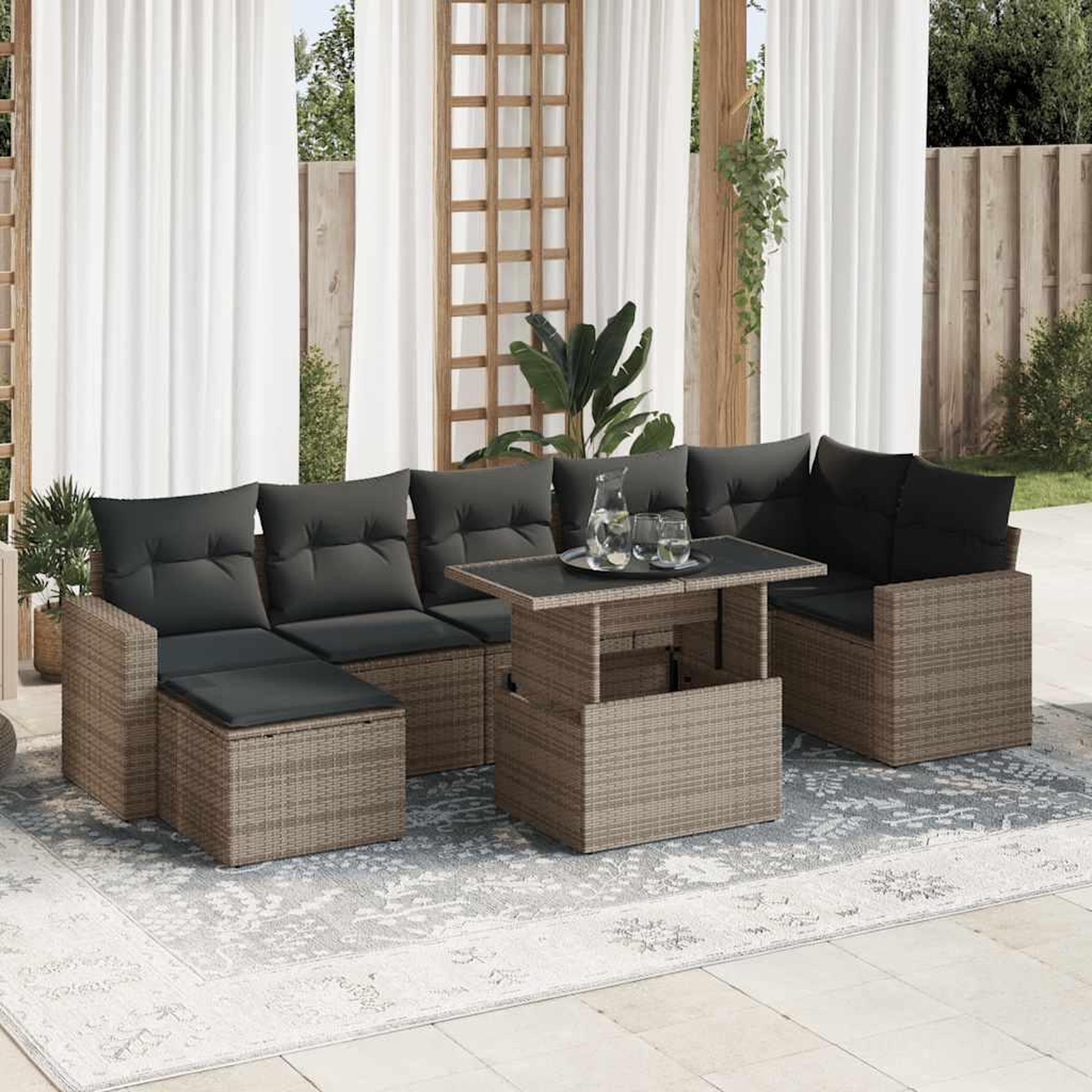 Voir la diapositive 1 : VIDAXL Salon de jardin 8 pcs avec coussins gris resine tressee