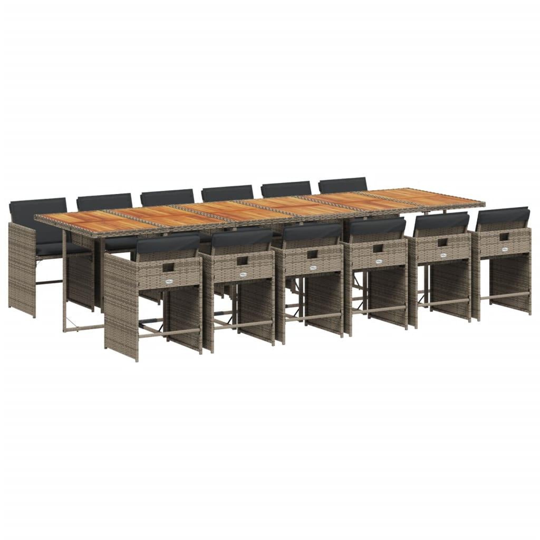 Voir la diapositive 2 : VIDAXL Ensemble a manger de jardin coussins 13 pcs gris resine tressee