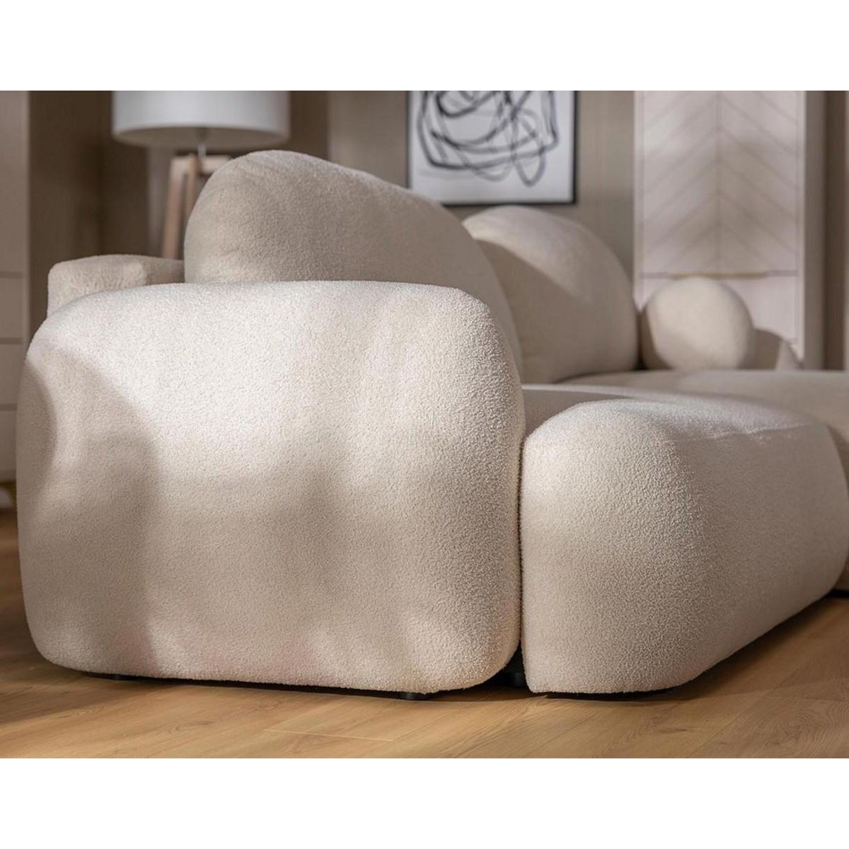 BEST MOBILIER Berenice - canapé d'angle gauche 4 places convertible avec coffre en tissu bouclette