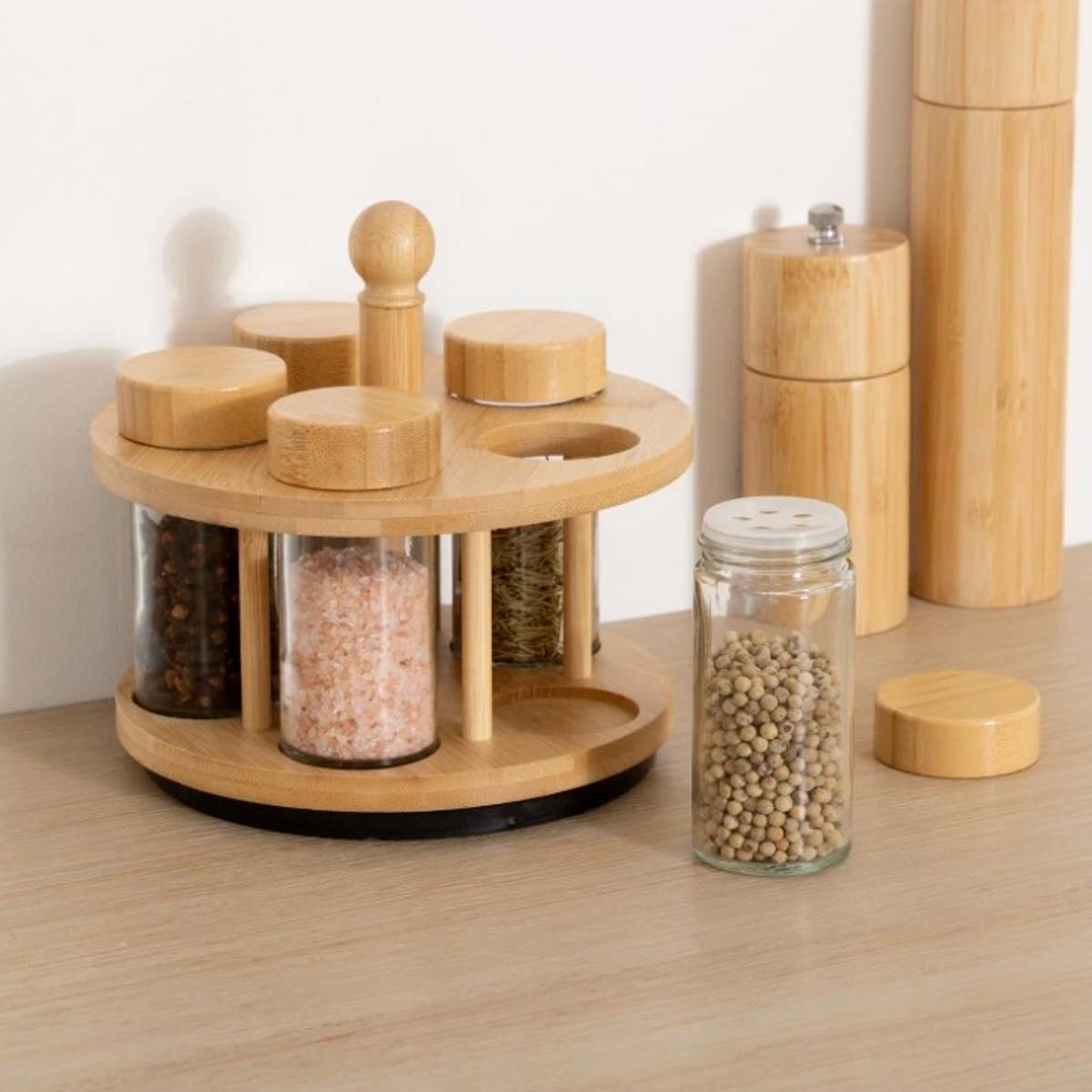 Voir la diapositive 2 : FIVE Présentoir à épices rotatif en bambou  cozy  17cm naturel