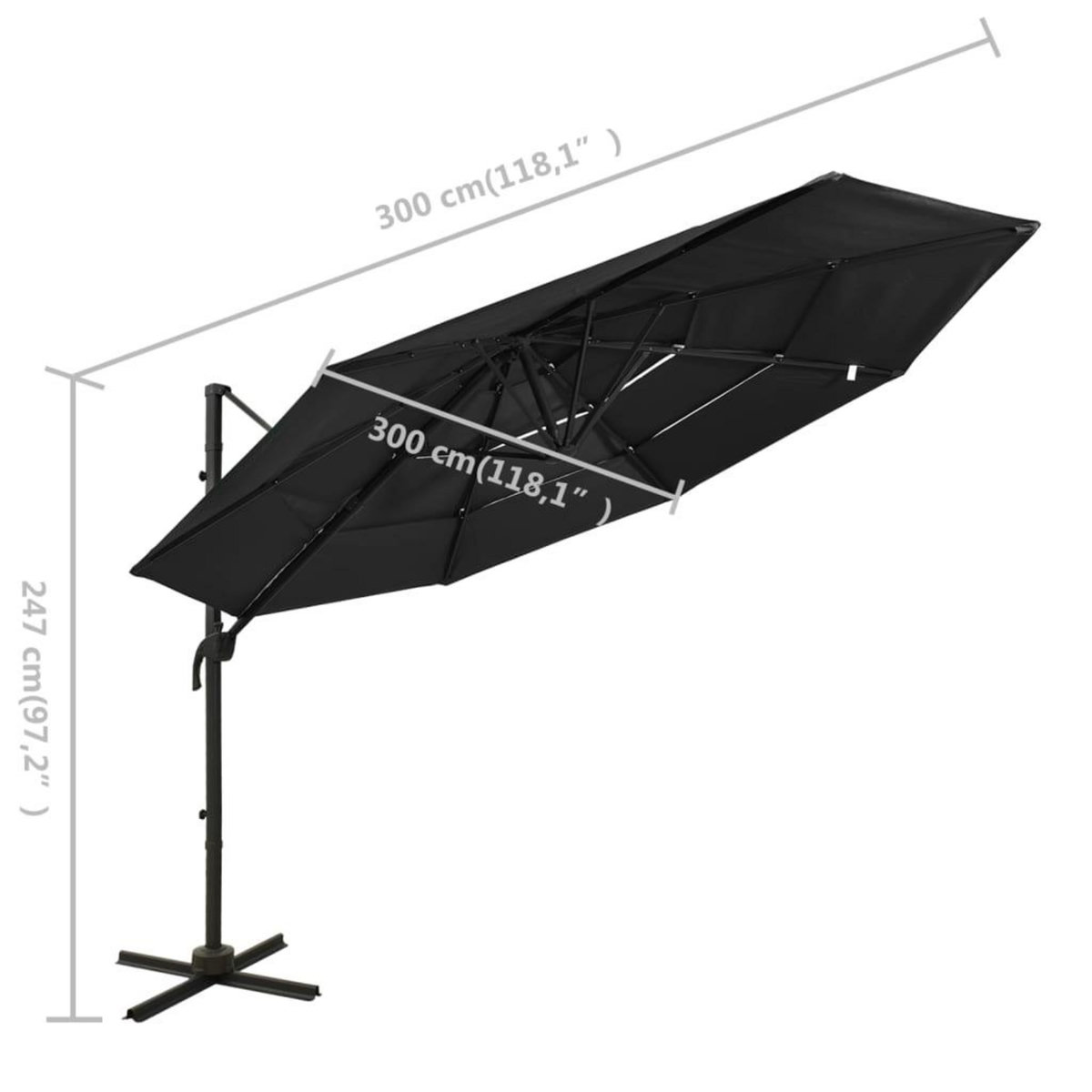 VIDAXL Parasol de jardin a 4 niveaux avec mat en aluminium noir 3x3 m