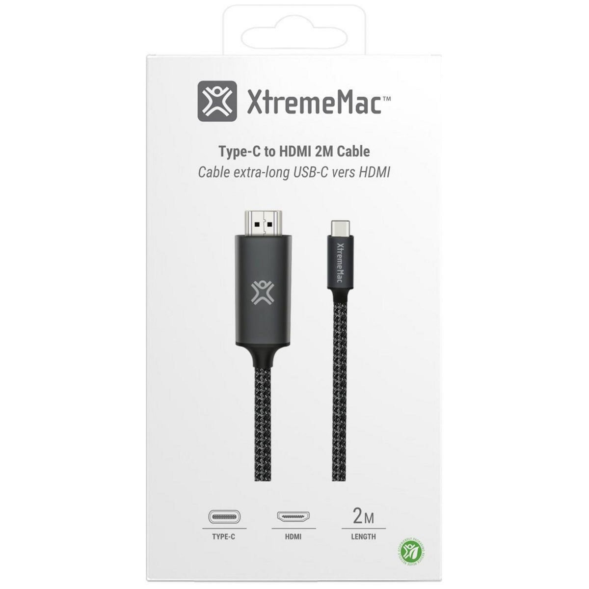 XTREMEMAC Adaptateur HDMI type C - HDMI male 2m nylon tressé gris
