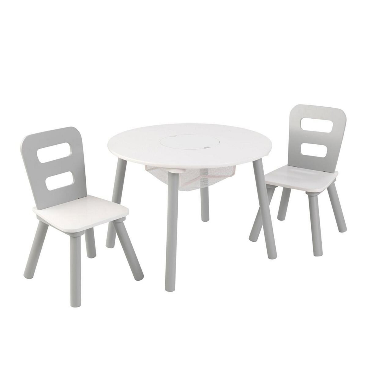 KidKraft Table Enfant ronde avec 2 chaises Blanc et Gris