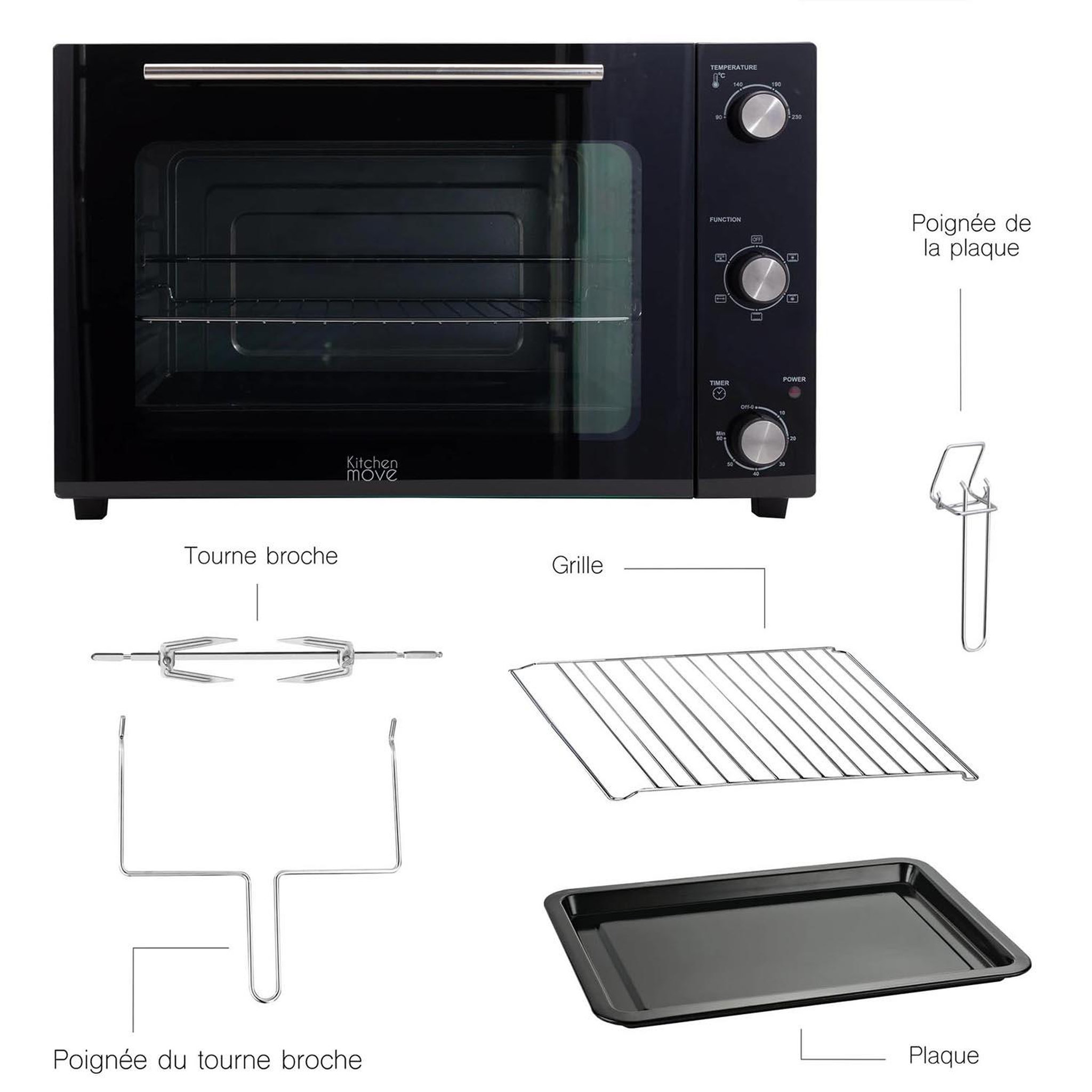 Voir la diapositive 5 : Kitchen move Four multifonction chaleur tournante 48l 1800w noir - BAT-48RC