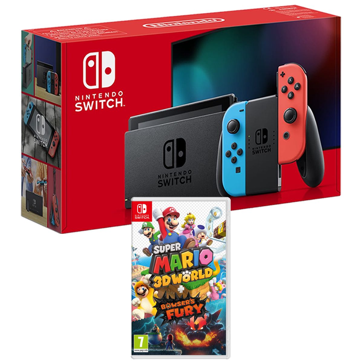 NINTENDO Console Nintendo Switch Joy-Con Bleu et Rouge + Super Mario 3D World + Bowser's Fury 