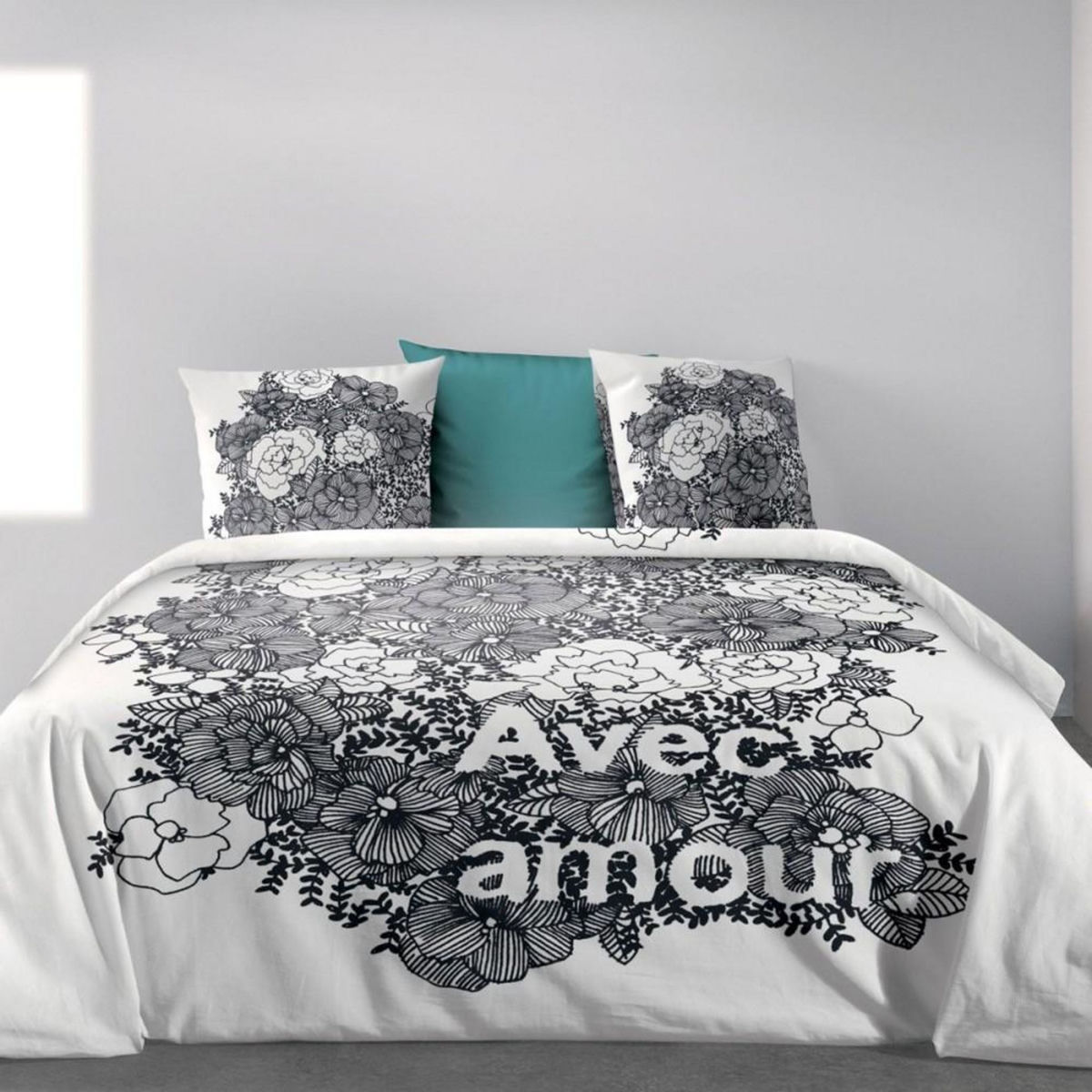 ATELIER DU COTON Housse de couette 240x220 Avec Amour + 2 taies coton bio 47 fils