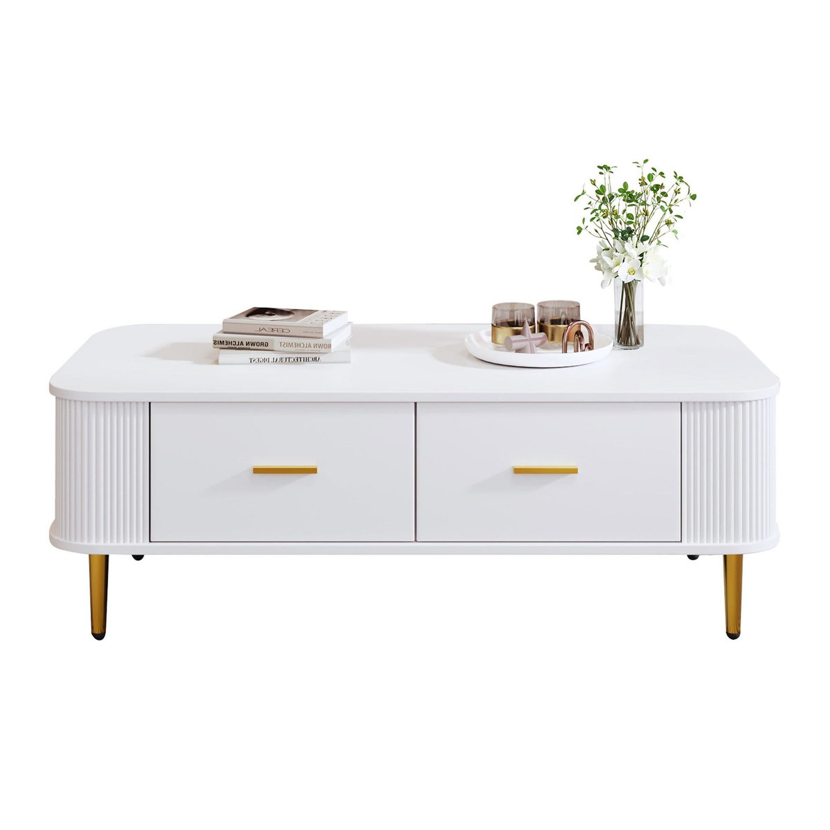MERAX Table basse rectangulaire blanc avec 4 tiroirs - 51x105 cm mdf
