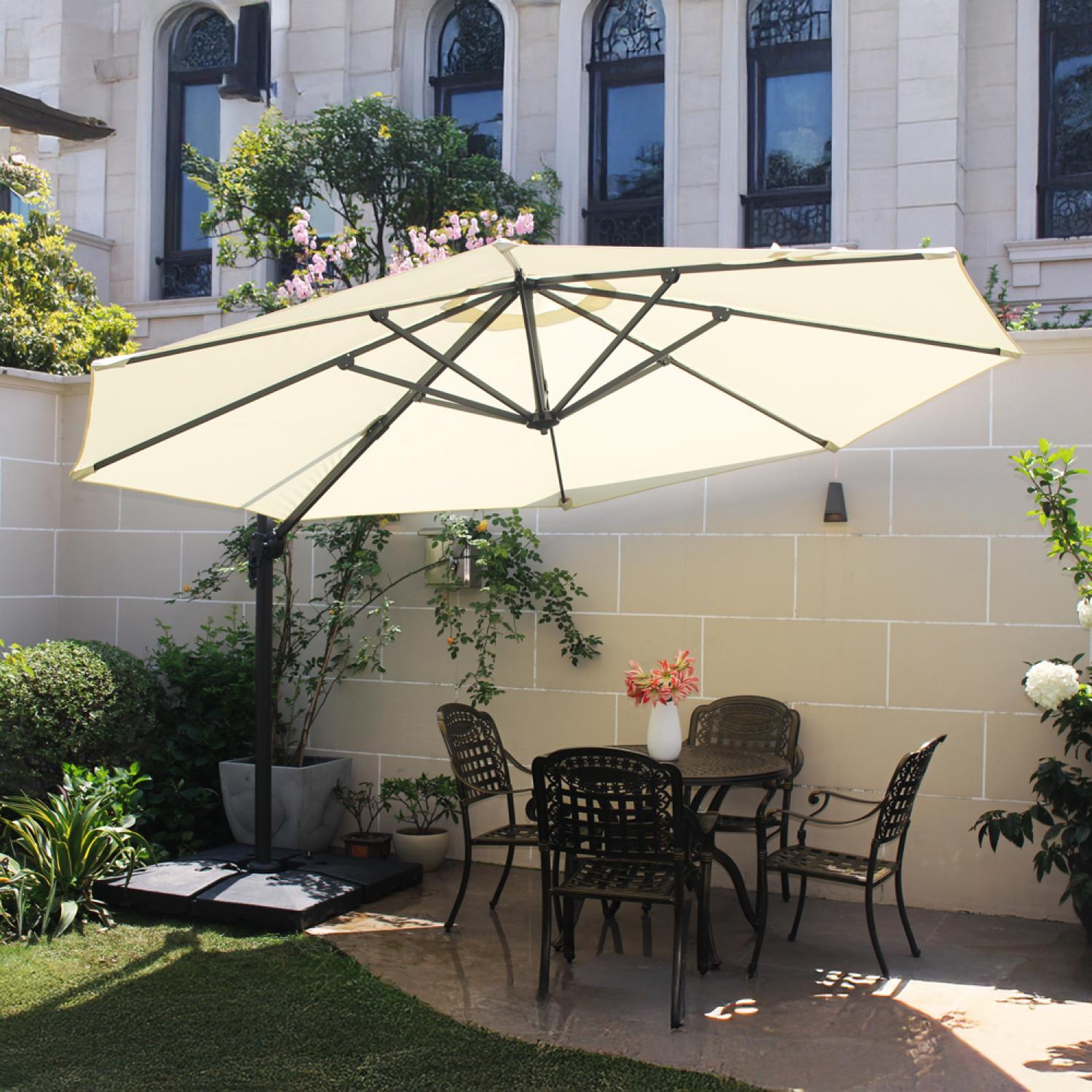 Voir la diapositive 3 : CONCEPT USINE Parasol écru droit rond 35 x 35 m rotatif à 360 castillo