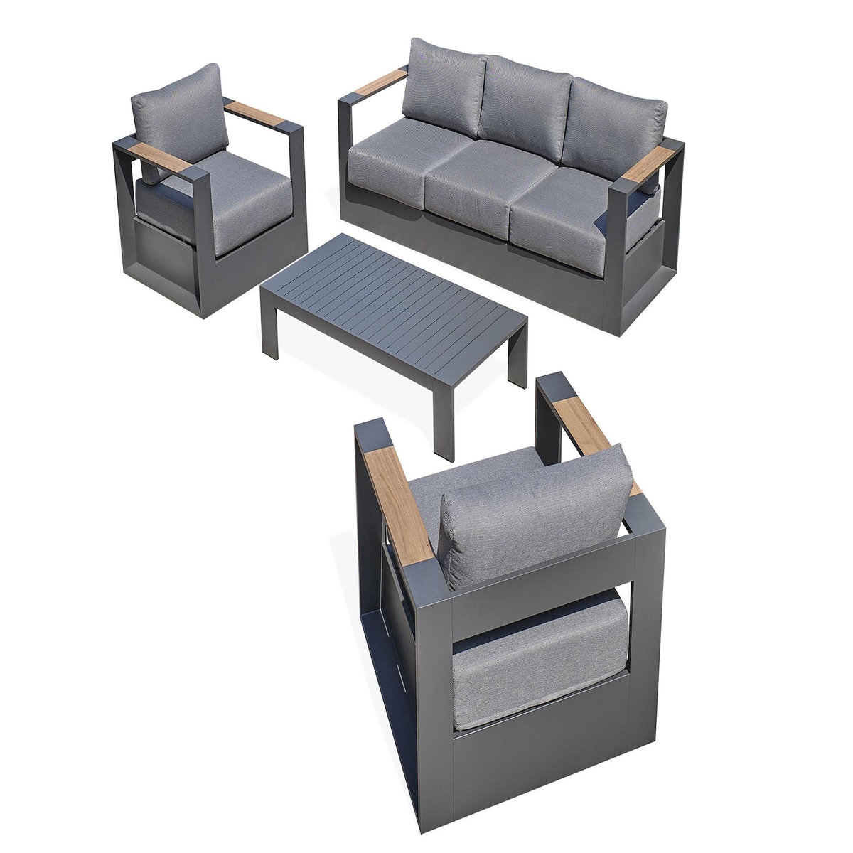 DCB GARDEN Salon de jardin 5 places en aluminium et accoudoirs en HPL