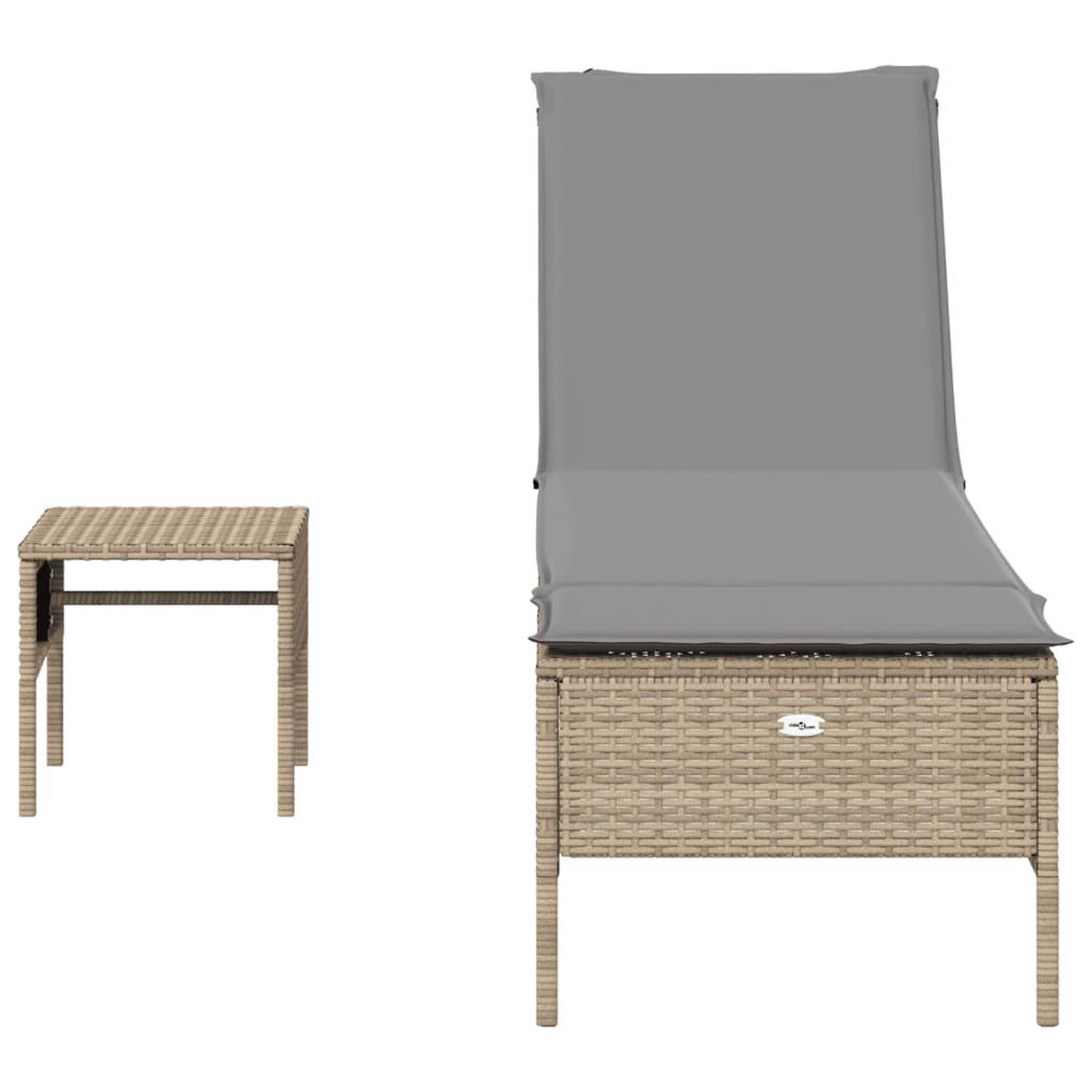 Voir la diapositive 4 : VIDAXL Chaise longue avec table et coussin beige resine tressee