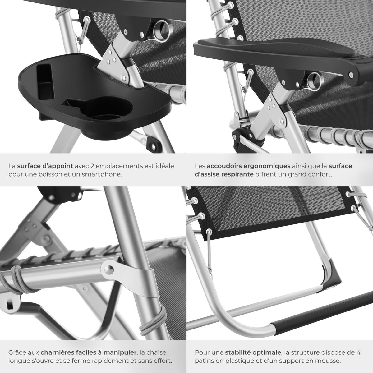 tectake Chaises longues pliable gris clair Set de 2