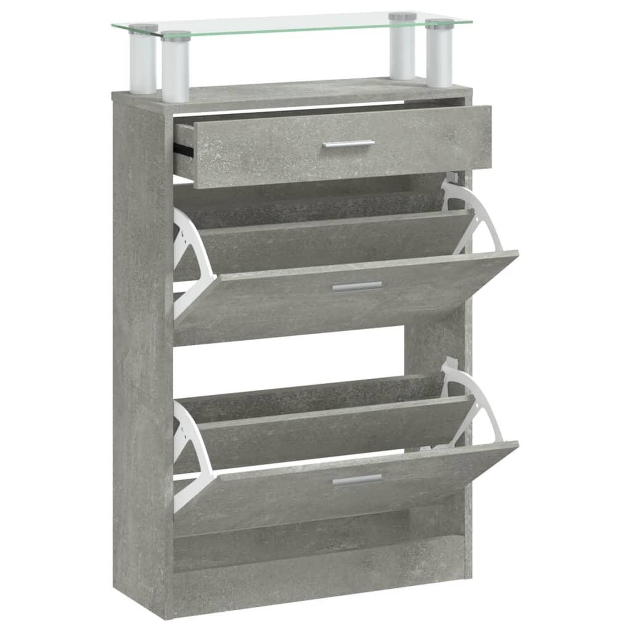 Voir la diapositive 2 : VIDAXL Armoire a chaussures Gris beton 63x24x104 cm Bois d'ingenierie