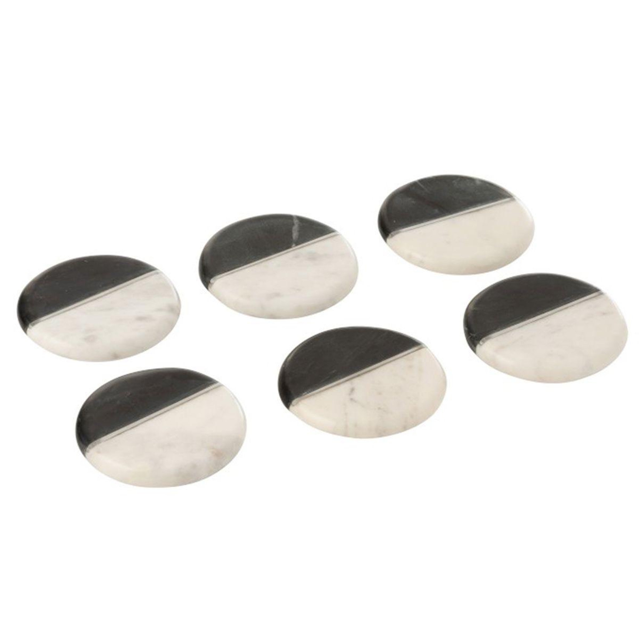 Voir la diapositive 2 : J-LINE Lot de 6 Dessous de Verre  Due  10cm Noir & Blanc