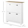 Voir la diapositive 3 : HOMCOM Armoire à chaussures 2 portes abattantes 2 compartiments poignées coquilles métal MDF blanc chêne clair