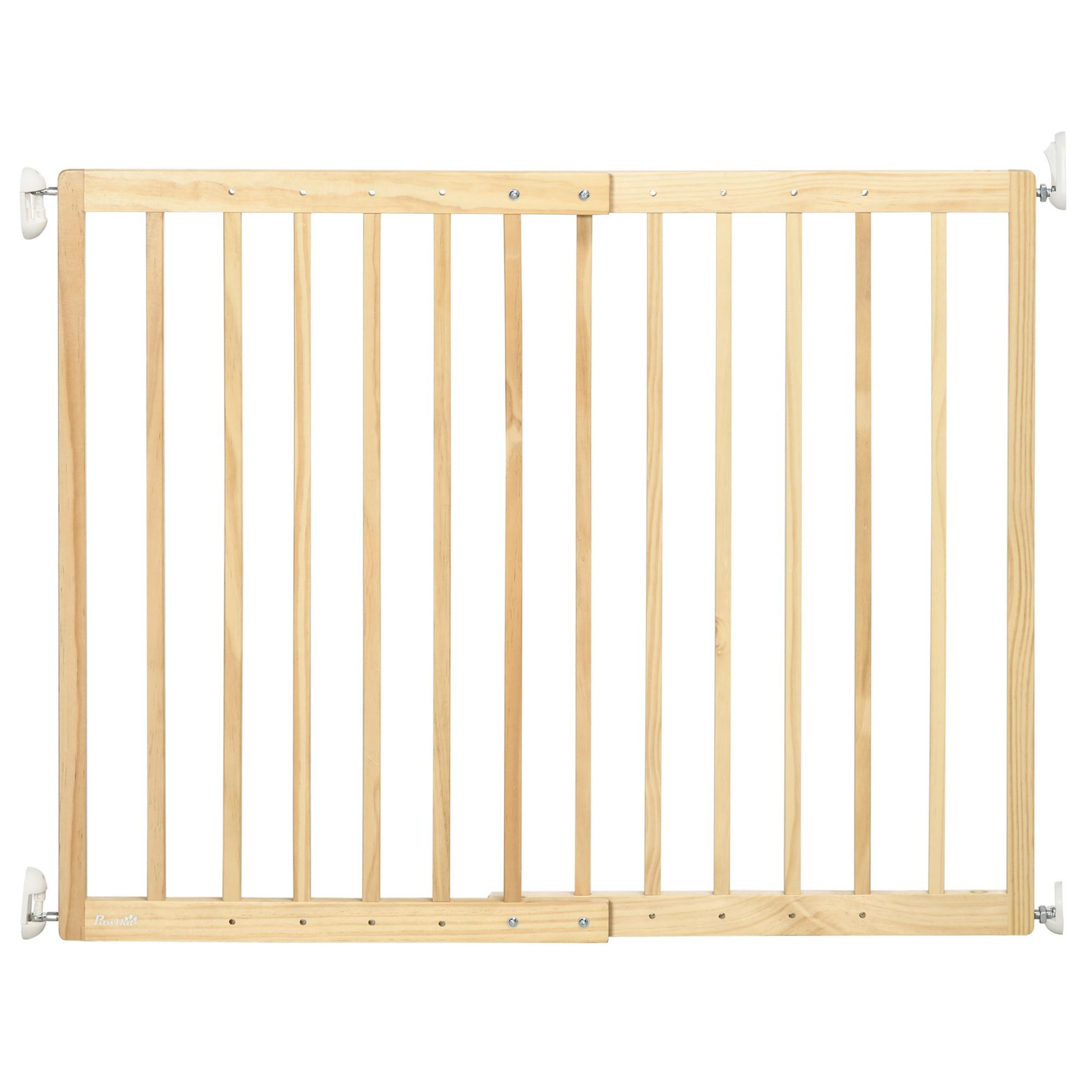 Voir la diapositive 1 : PAWHUT Barrière de sécurité animaux - longueur réglable dim. 60,5-102 cm - porte verrouillable, ouverture double sens - bois de pin